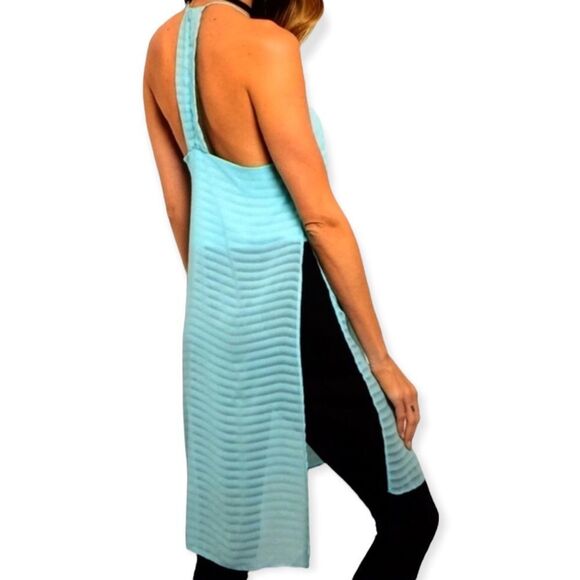 NEW Blue Square Neckline High Split Hemline Tunic Tank Top Beach Cover - Picture 1 of 3